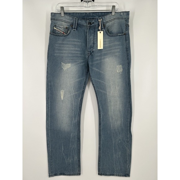 Diesel Larkee Straight Leg Regular Fit Medium Wash Distressed Jeans Size 34x32